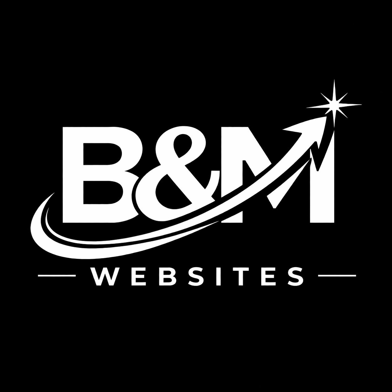 B&M Websites logo with upward arrow and star on black background